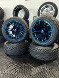 12" GTW Golf Cart Blue Wheels and Low Profile Tires