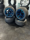 12" GTW Golf Cart Blue Wheels and Low Profile Tires