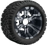 SGC 10″ Vampire Machined/Gunmetal Wheel – Aluminum Alloy / STEELENG 18″x9″-10″ STINGER All Terrain Tire DOT approved (SET of 4)