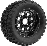SGC 10″ Panther Glossy Black Wheel – Aluminum Alloy / STEELENG 22″x11″-10″ All Terrain Tire (SET of 4)