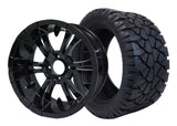 SGC 14″ Vampire Glossy Black Wheel – Aluminum Alloy / STEELENG 23″x10.5″-14″ STINGER Hybrid AT Tire DOT approved (SET of 4)