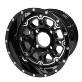 SGC 10″ Panther Glossy Black Wheel – Aluminum Alloy / STEELENG 22″x11″-10″ All Terrain Tire (SET of 4)