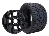 SGC 12″ Night Stalker Glossy Black Wheel – Aluminum Alloy / STEELENG 20″x10″-12″ STINGER All Terrain Tire DOT approved (SET of 4)