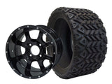 SGC 12″ Night Stalker Glossy Black Wheel – Aluminum Alloy / STEELENG 18″x8.5″-12″ All-Terrain Tire DOT approved (SET of 4)