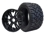 SGC 12″ Vampire Glossy Black Wheel – Aluminum Alloy / STEELENG 22″x10.5″-12″ STINGER All Terrain Tire DOT approved (SET of 4)