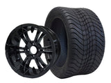 SGC 12″ Vampire Glossy Black Wheel – Aluminum Alloy / STEELENG 215/40-12 Low Profile Tire DOT Approved (SET of 4)
