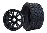 SGC 14″ Voodoo Glossy Black Wheel – Aluminum Alloy / STEELENG 20″x8.5″-14″ STINGER Hybrid AT Tire DOT approved (SET of 4)