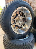 12” VENOM GOLF CART WHEELS MOUNTED TO 215/40-12 LOW PROFILE TIRES