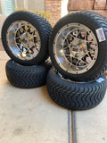 12” VENOM GOLF CART WHEELS MOUNTED TO 215/40-12 LOW PROFILE TIRES