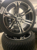 14” TERMINATOR- GOLF CART WHEELS MOUNTED TO 205/30-14 LOW PROFILE TIRES