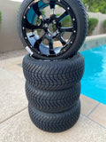14” Night Stalker Black- GOLF CART WHEELS MOUNTED TO 205/30-14 LOW PROFILE TIRES