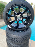 14” Night Stalker Black- GOLF CART WHEELS MOUNTED TO 205/30-14 LOW PROFILE TIRES