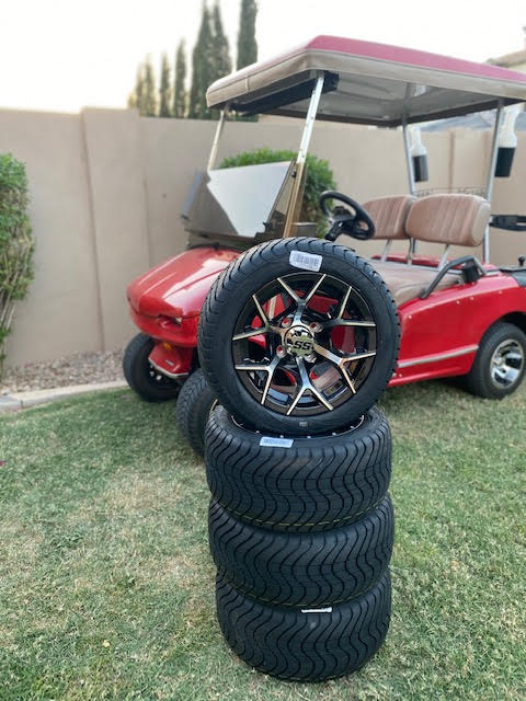 12” Rally- Golf Cart Wheels Mounted to 215/40-12 Low Profile Tires