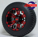 10" VAMPIRE GOLF CART RED-BLK WHEELS and 205/50-10 DOT LOW PROFILE TIRES(4)